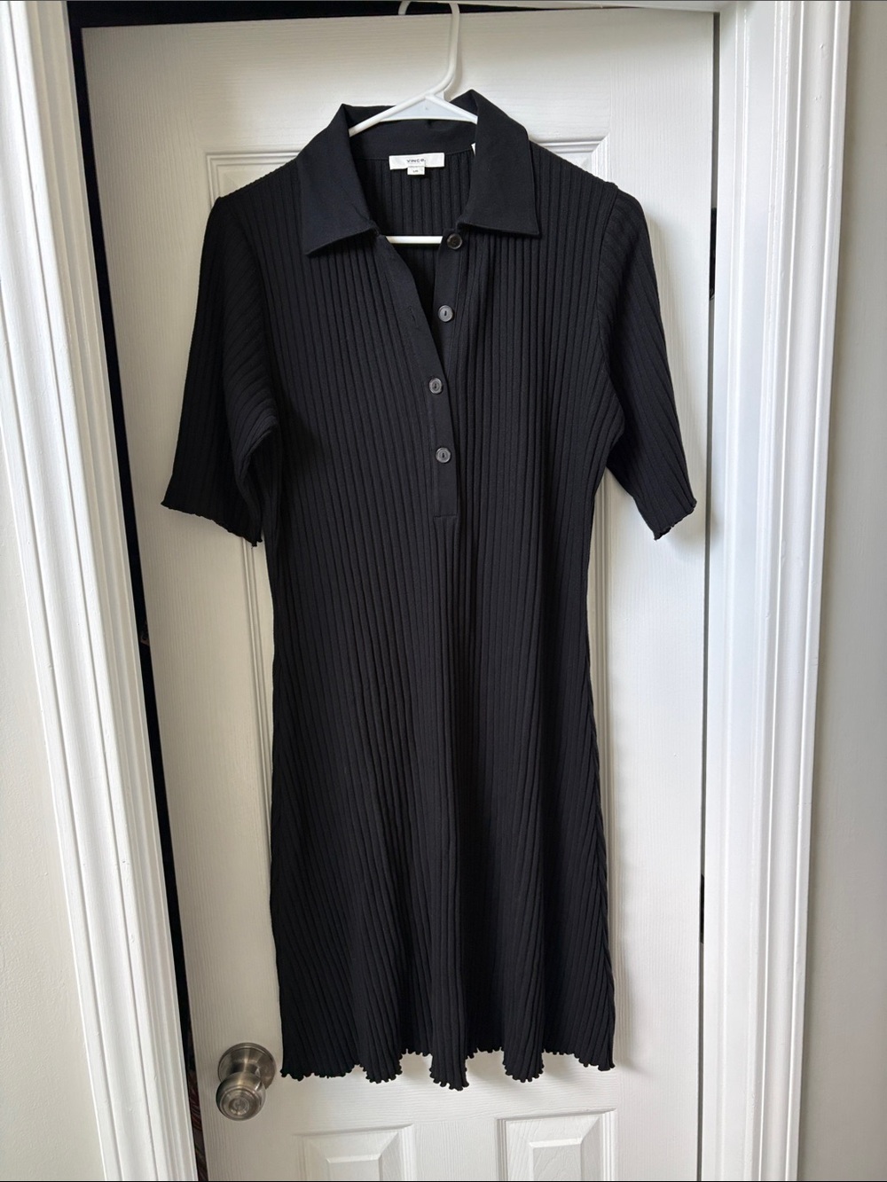 Vince Black Ribbed Polo Midi Dress